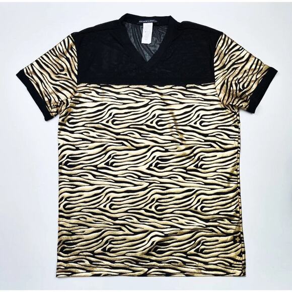 🦋B2G1🦋ANDREW CHRISTIAN Glam Luxe Black/Gold Tiger Sheer Erotic Tee Gay Pride SM - Picture 2 of 7